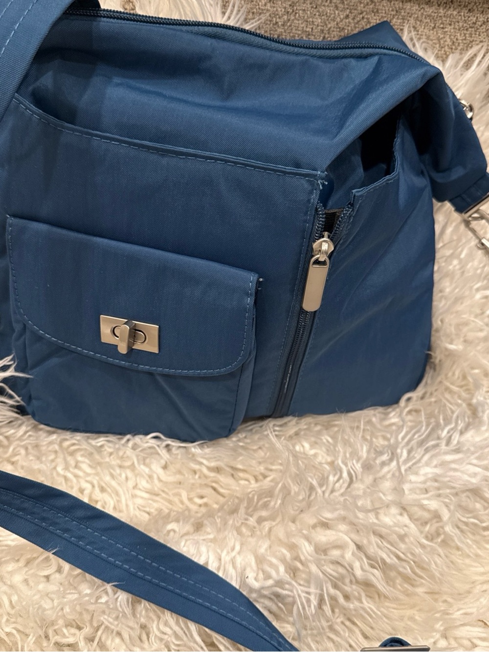 Magellan Outdoors Navy Blue Crossbody Bag with Brown Trim
